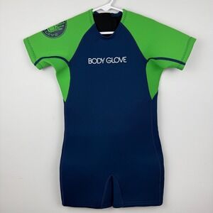 Body Glove Springsuit Wetsuit Kids Medium Blue Green Short Sleeve Surf Swim NWT